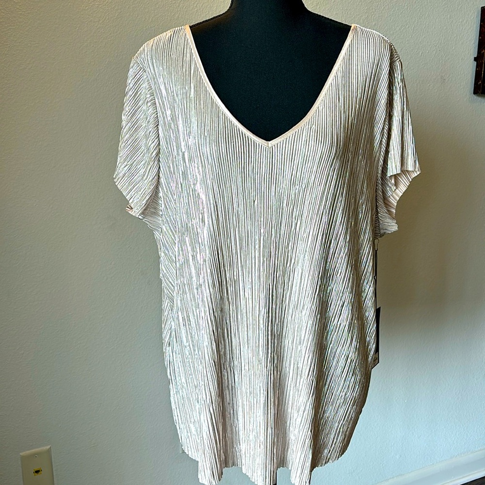 NWT: Jennifer Lopez, Icy Romance, Ivory Cream Shimmery Blouse, Size XL